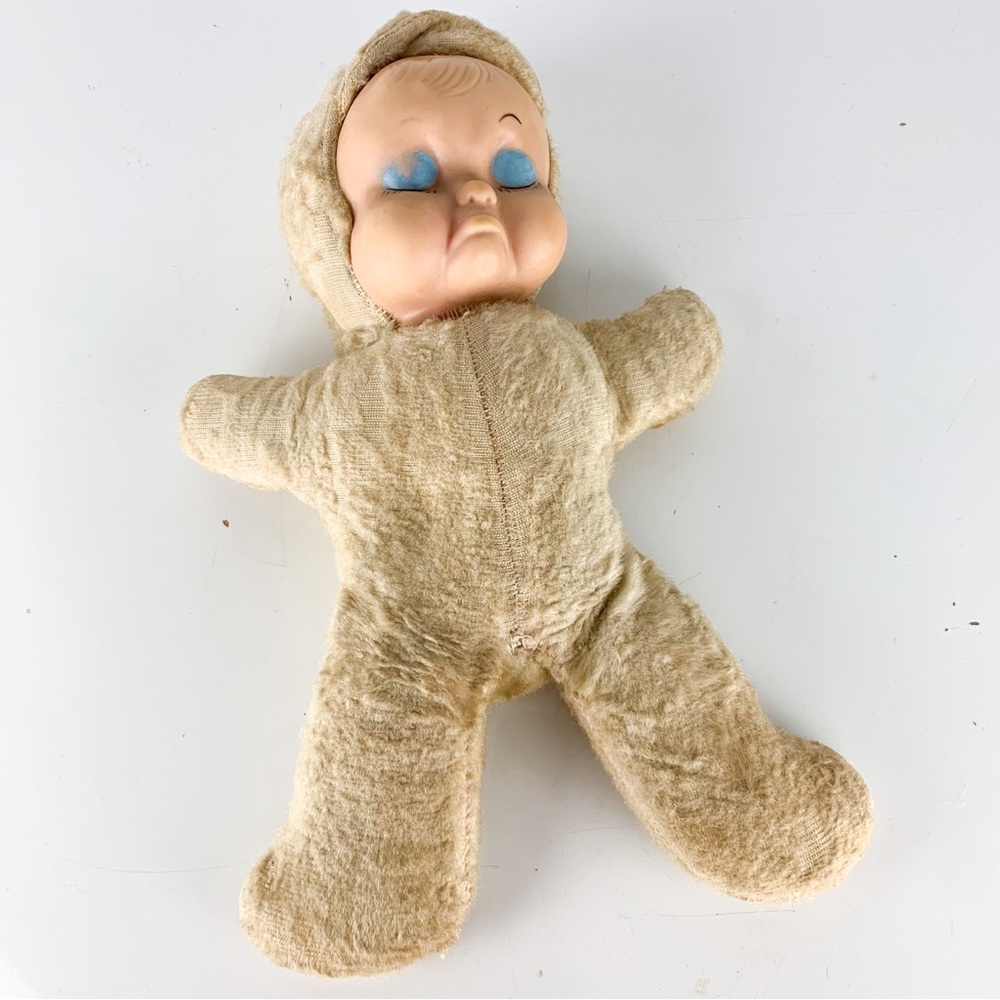 Vintage Rushton Rubber Face Pouty Pout Doll Plush Toy Kitschy Retro Kids Play